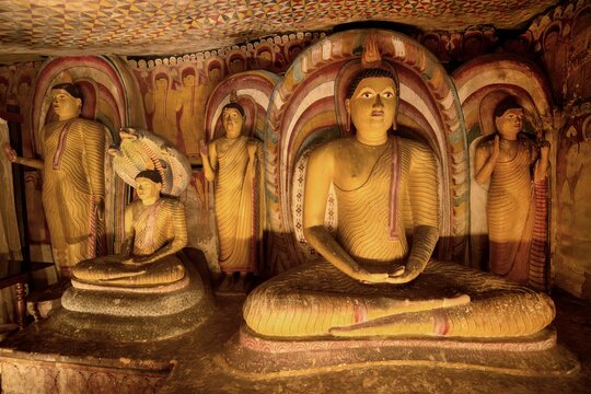 Buddha statues and murals in Dambulla Cave Temple, Dambulla, Sri Lanka