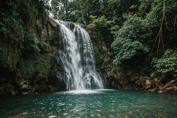 Obraz premium Explore the stunning waterfall views at Putuk Truno, a popular nature destination.