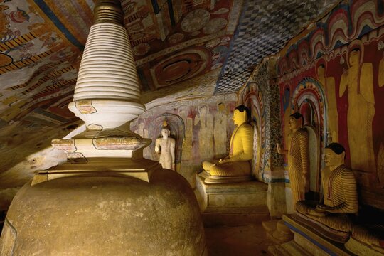 Buddha statues and murals in Dambulla Cave Temple, Dambulla, Sri Lanka