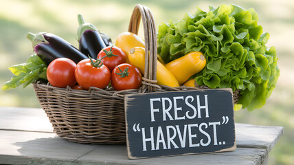 Abundant basket brimming with vibrant fresh vegetables promising healthy eating and farm-to-table goodness