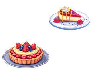 Vsai delicious cheesecake slice and strawberry tart representing dessert delights