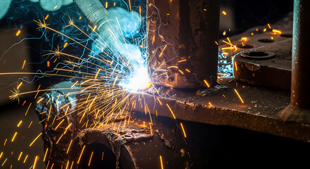 Welding sparks flying creating stunning industrial art, representing industry and manufacturing