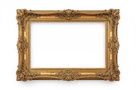 Vintage gold frame on a white backdrop with clipping path