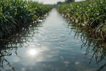 Naklejka premium Close-up view of a water flow channel