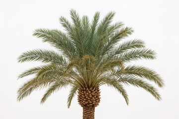Single date palm tree against a plain backdrop