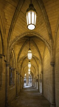 Illuminated neo-Gothic archway, St Mary Abbot Church, Kensington, London, England, Great Britain