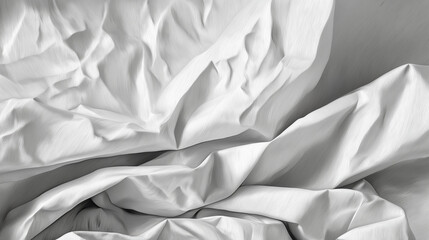Crumpled Textile Elegance: An artistic perspective captures the interplay of light and shadow across textured, elegantly wrinkled fabric, the image embodies serenity and refined simplicity.