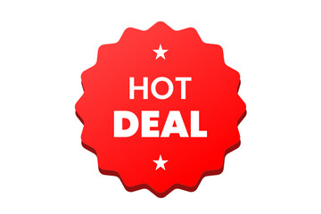 Hot deal red color badge with bold text on transparent background