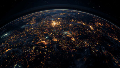 Obraz premium Digital Earth Map with Illuminated City Lights at Night