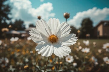 Garden blooming with cosmos flowers