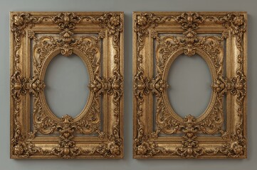 Obraz premium Ornate vintage-style door surrounds in golden metallic finish