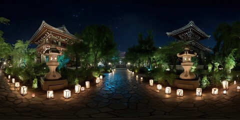 Fototapeta premium Traditional japanese temple serene night garden walk experience