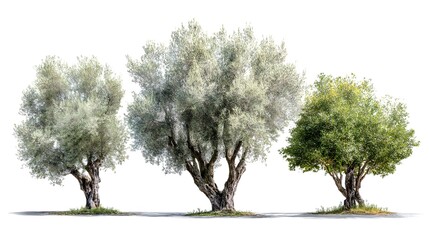 High Quality Isolated Olive Trees Set for Professional Use
