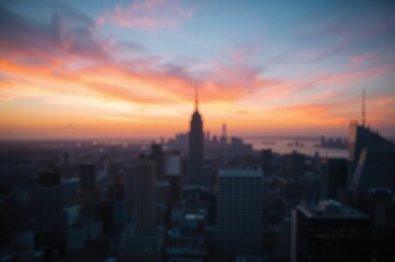 Fototapeta premium Idea for a summer getaway with a hazy urban skyline and dawn sky backdrop