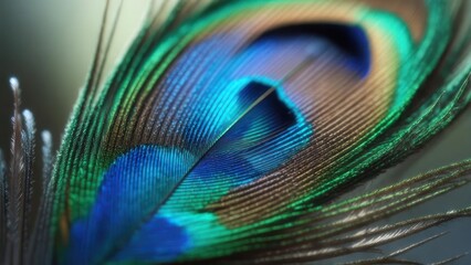 Naklejka premium Peacock Feather Detail: Vibrant Colors and Intricate Structure