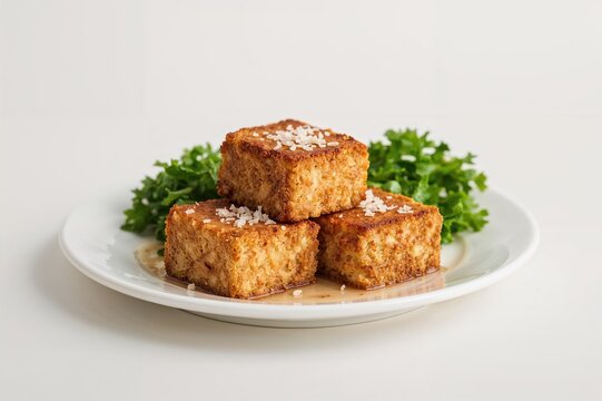 Crispy Tofu Delight from Traditional Asian Cuisine on a Plain Background