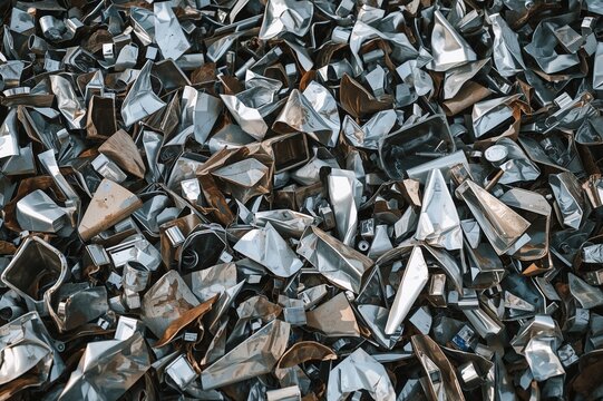 Detailed view of compacted aluminum waste, metal prepared for recycling in a scrap facility