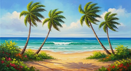 Fototapeta premium tropical beach with palm trees