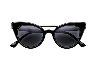 Stylish Retro Cat-Eye Sunglasses in Black Gloss Finish, Isolated PNG