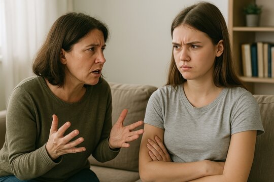 Mother-daughter conflict resolution scene.