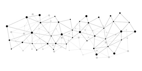Abstract connected lines with dots in black and gray colors on a transparent background.