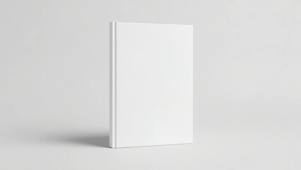 white hardcover book standing upright, clean light gray background, clear edge shadows for depth, minimal soft lighting, high-quality print mockup design