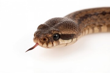 Fototapeta premium Close-up shot of a juvenile slow worm reptile on a plain white backdrop