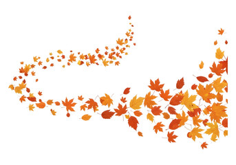 Autumn leaves swirl effect animated motion graphic overlay with translucent orange and red foliage elements transparent background