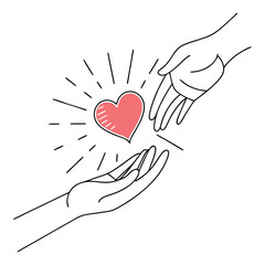 Print Hand Giving a Red Heart as a Symbol of Love and Romance for Valentines Day