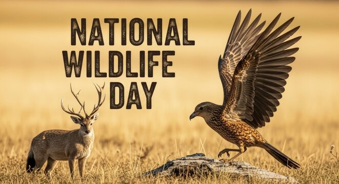 Celebrating national wildlife day with a deer and a bird in nature