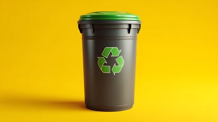 Trash Can with Plastic Garbage and Green Recycle Concept