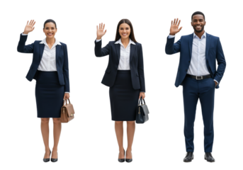Group of business people waving hands and smiling isolated on white or transparent background