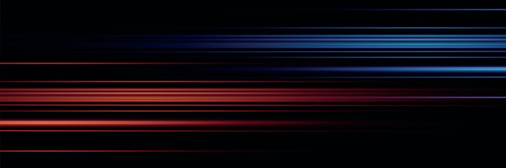 Speed lines light effect, glowing magic rays, abstract neon lines. Police or car lights in motion concept. Vector illustration.
