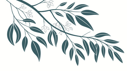 Dark teal eucalyptus branch with leaves on white background