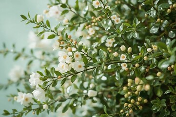 Detailed view of silk tree leaves and blossoms, showcasing summer's floral beauty in a lush garden setting