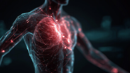 digital twin hologram of human body, glowing medical technology interface, futuristic healthcare stock
