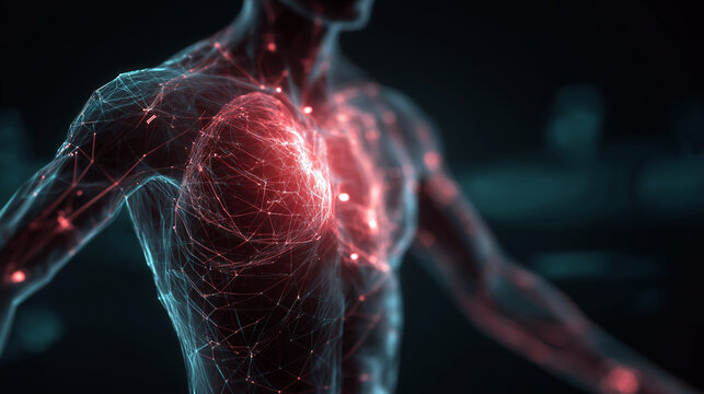 digital twin hologram of human body, glowing medical technology interface, futuristic healthcare stock