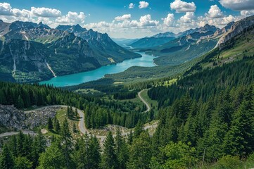 Various mountain landscapes featuring water, summer vibes, travel elements, nature, trees, roads, and forest beauty