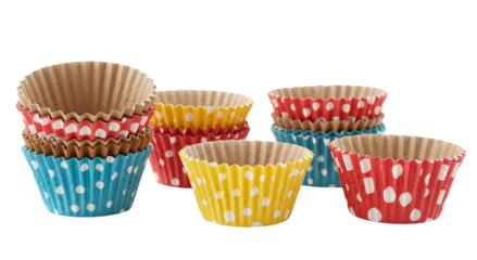 Cupcake holders cardboard, eco paper molds, isolated on transparent background with copy space