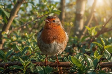 Detailed close-up of a small red-breasted bird (Erithacus rubecula)