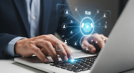 Professional Using Laptop for B2b Digital Networking and Collaboration