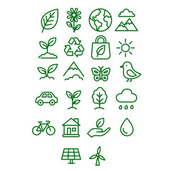 Eco and Nature Vector Set &ndash; Green Energy, Sustainability, Recycle, Organic Lifestyle Icons