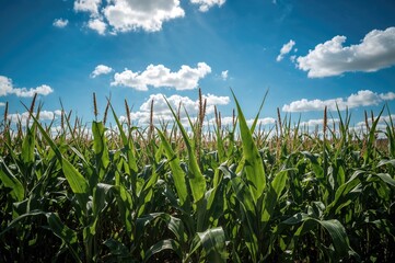 Obraz premium Sunlit autumn cornfield with tall crops