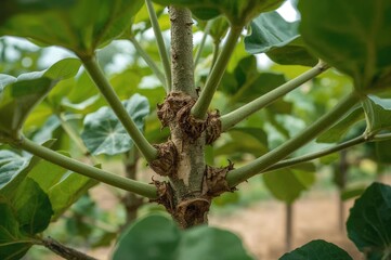 Detailed view of air layering on a fig plant