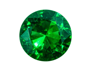 Close-Up of Faceted Green Gem on White Background, Top-Down View