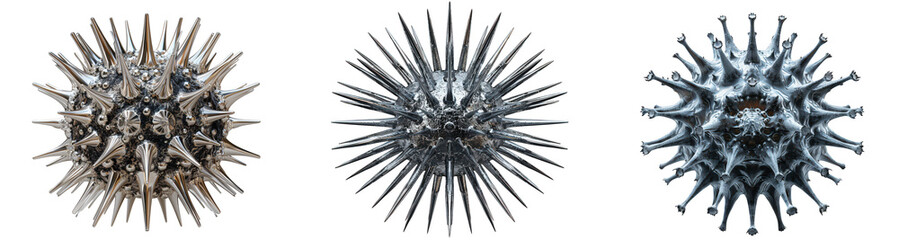 Obraz premium Three abstract viruslike particles isolated on transparent background