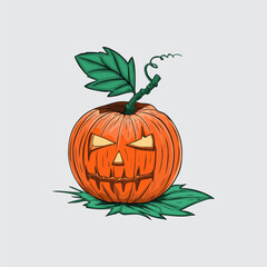 Spooky Pumpkin: An illustrated pumpkin with a carved face and a stem with leaves. A classic and thematic representation of the Halloween season.