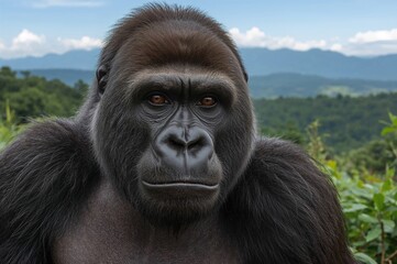 Detailed close-up of a gorilla showing a pensive look