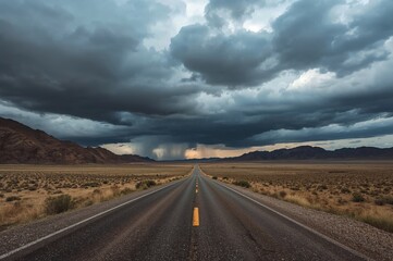 Naklejka premium Stormy sky looming above a valley roadway