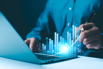 Businessman working with stock investment strategy, stock market, business growth Progress analysis...